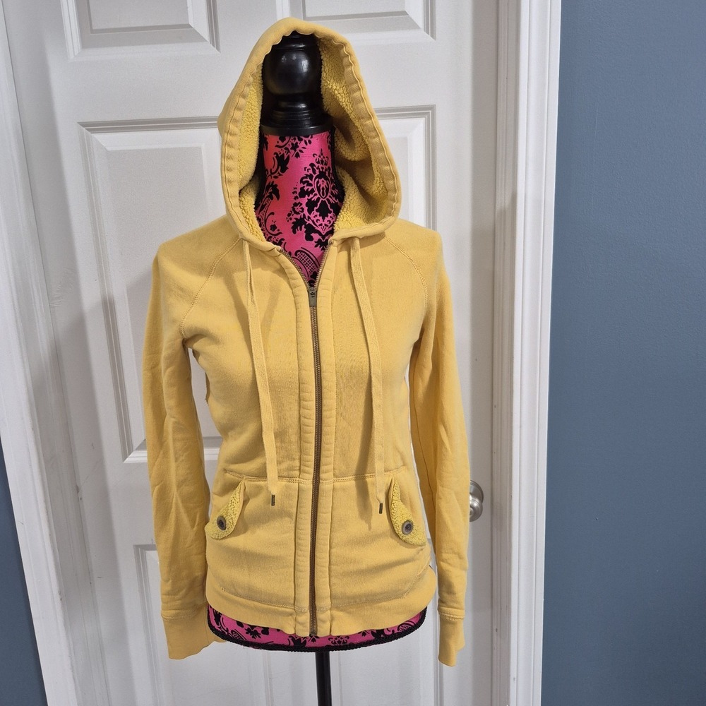 J. Crew Hoodie Womens Medium Yellow Sherpa Fleece Beach Jacket Sweatshirt Y2K
